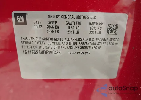 2013 Chevrolet Malibu 2Lt из США, поврежденный, VIN 1G11E5SA4DF190423